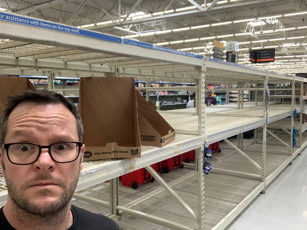 Alan Donegan with empty shelves at Walmart because of panic buying over the corona virus
